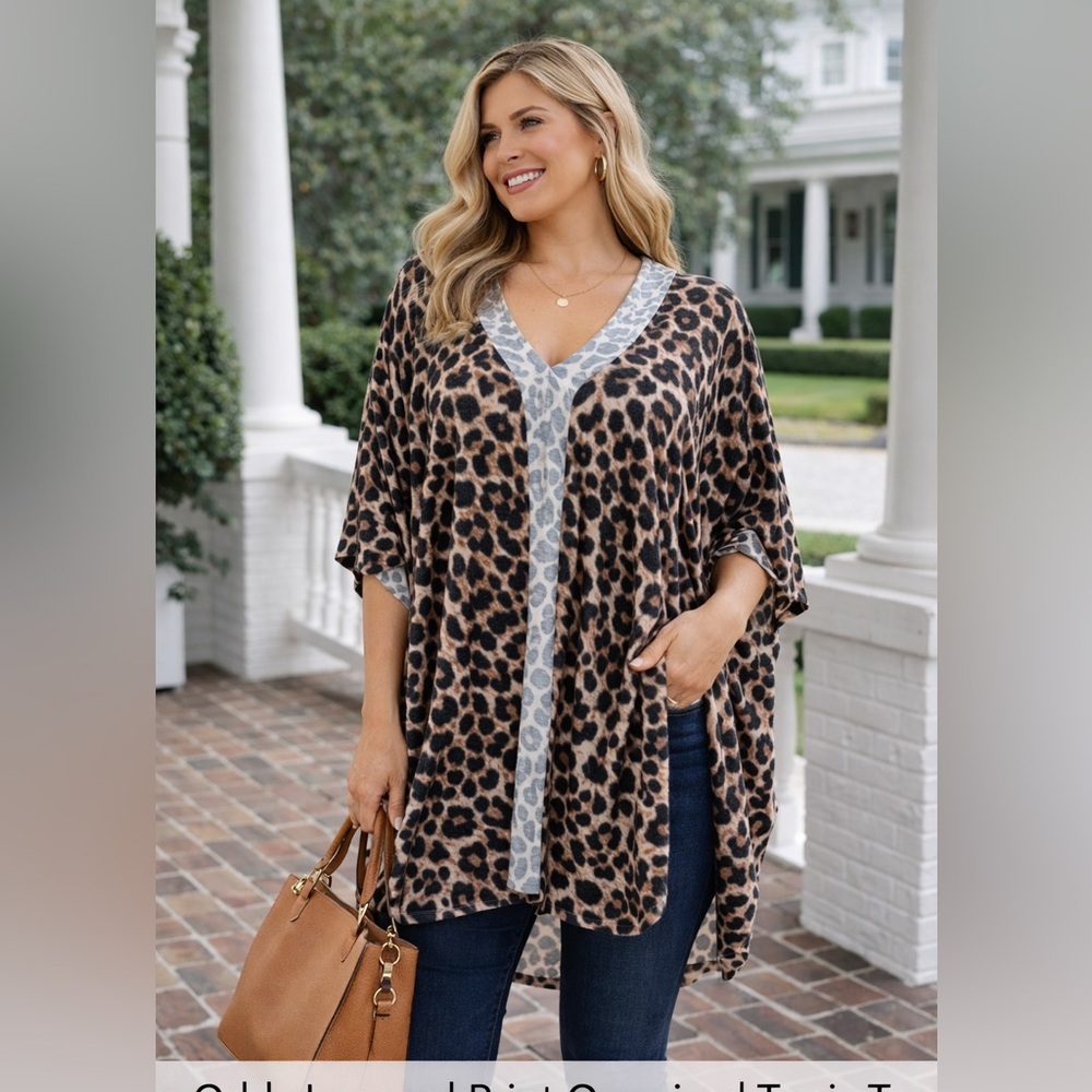 Oddy Leopard Print Oversized Tunic Top XL 1X 2X Y2K Boho Animal Print Flowy